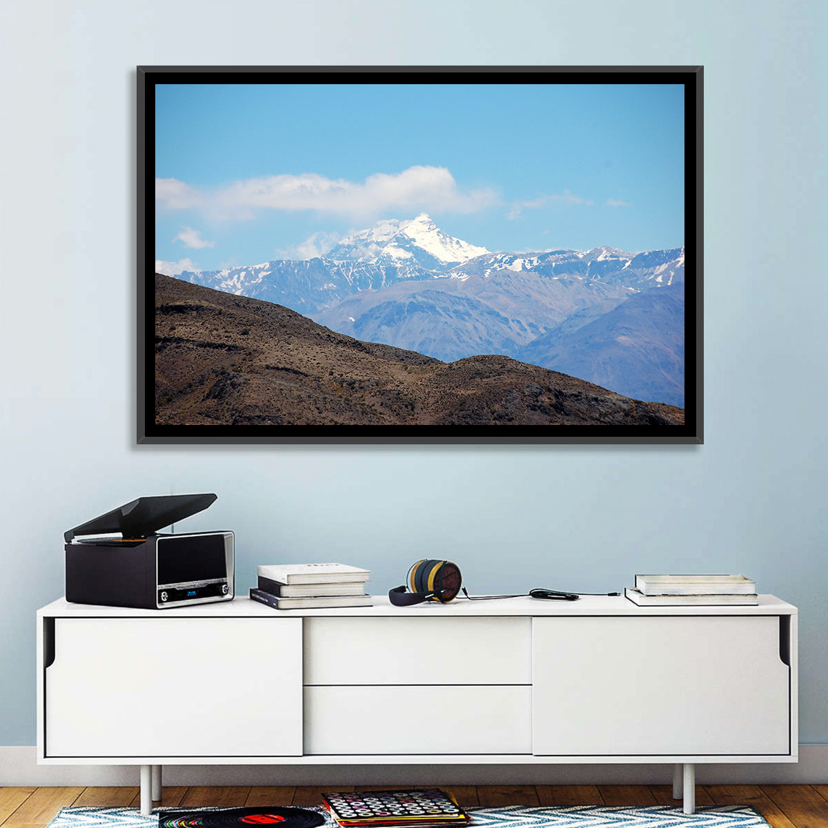 Snow-capped Mount Aconcagua Wall Art in a room, landscape