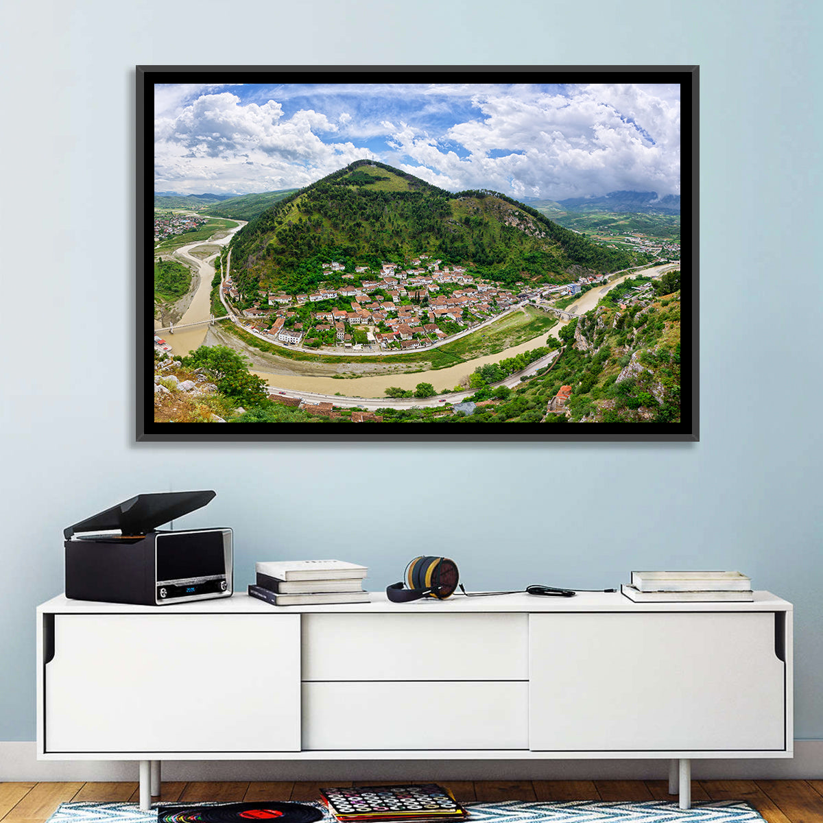 Berat Osum River View Wall Art in a room, landscape
