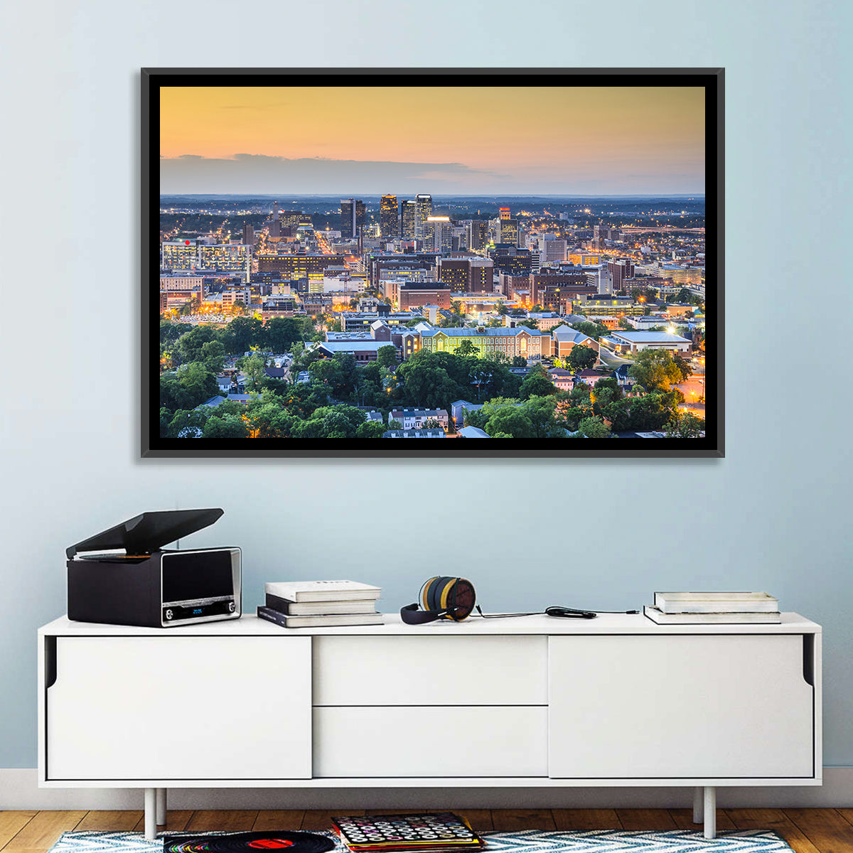 Birmingham Skyline at Golden Hour Wall Art in a room, landscape