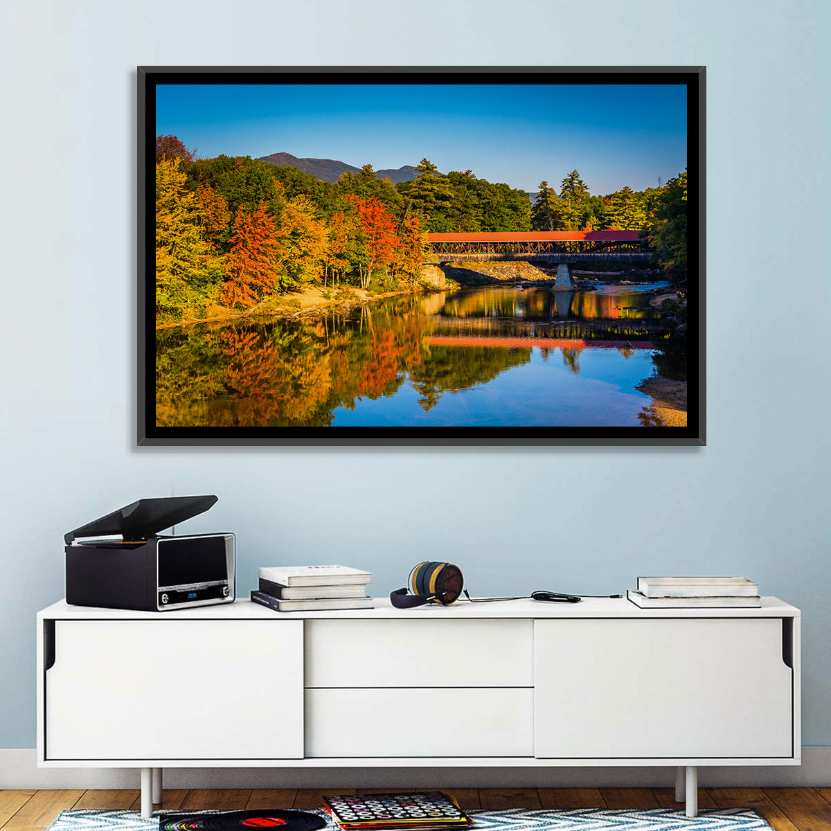 Albany Covered Bridge on Saco River Wall Art in a room, landscape