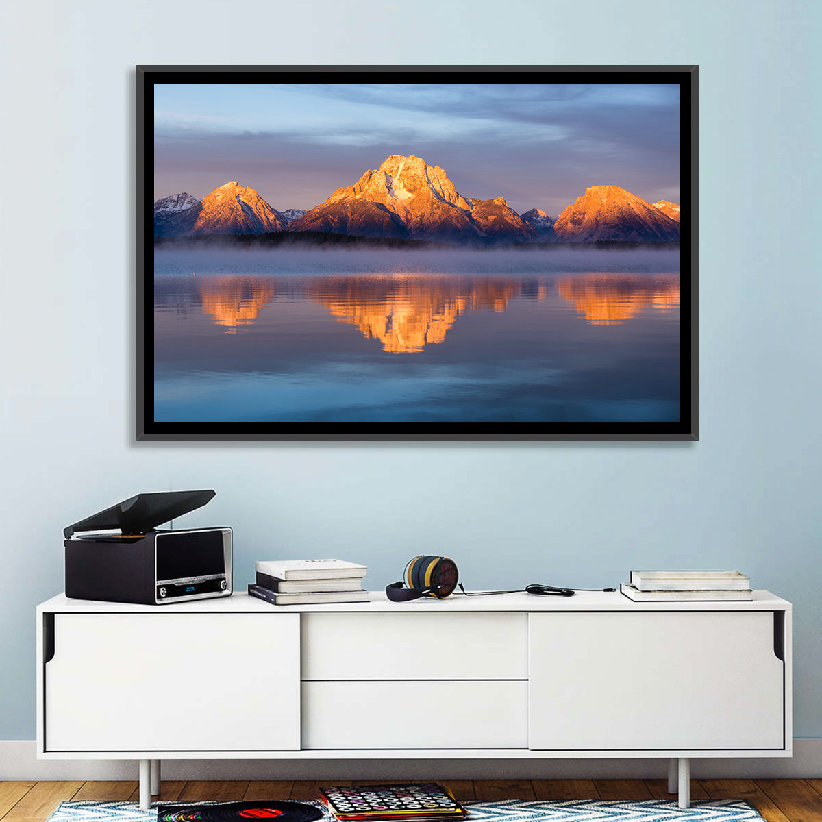 Mount Moran Sunrise Over Jackson Lake Wall Art in a room, landscape