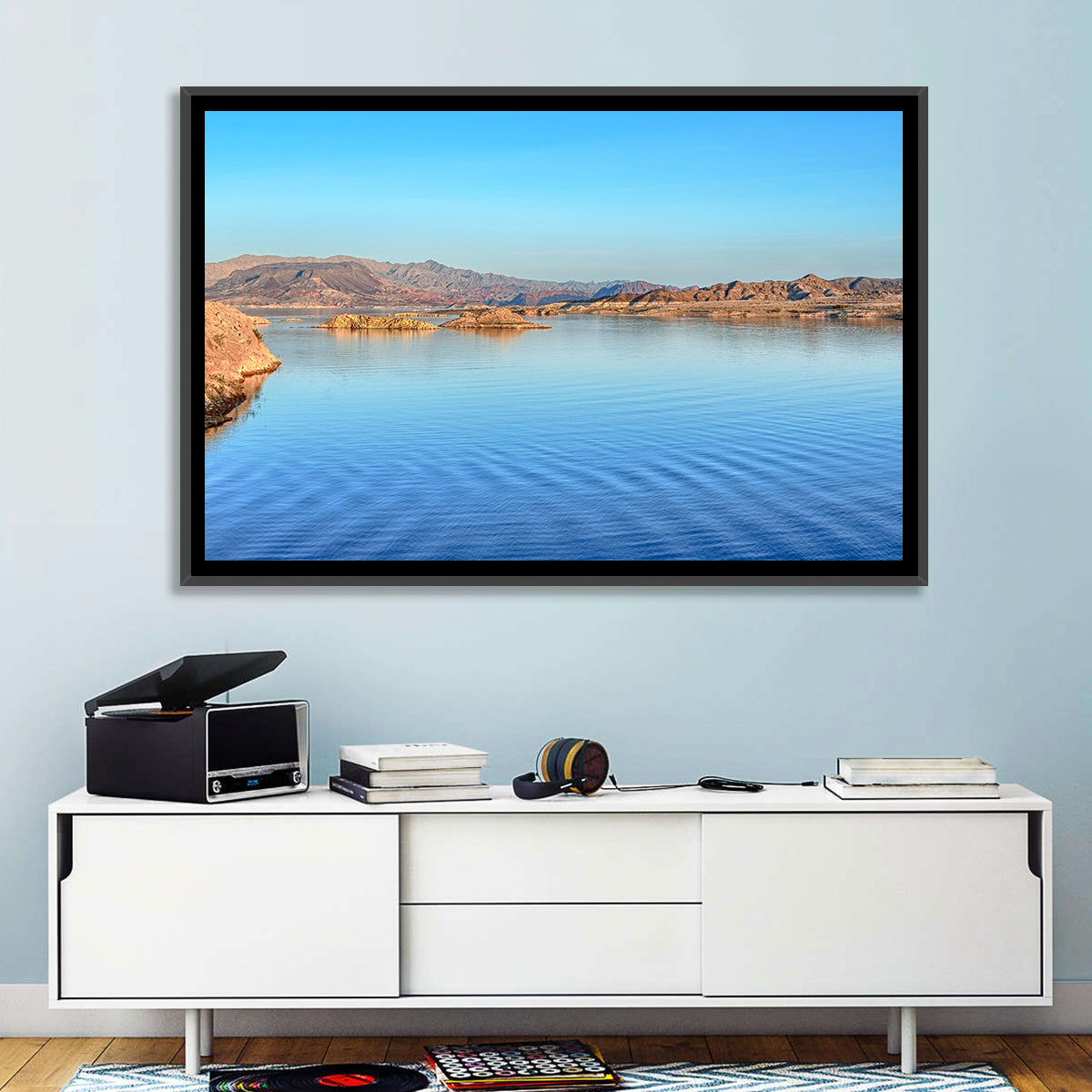 Lake Mead Rocky Shoreline Wall Art in a room, landscape