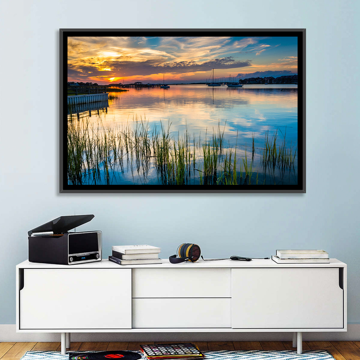 Folly River Sunset Reflection Wall Art in a room, landscape