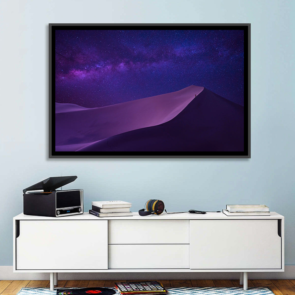 Lone Hiker Under the Milky Way Wall Art in a room, landscape