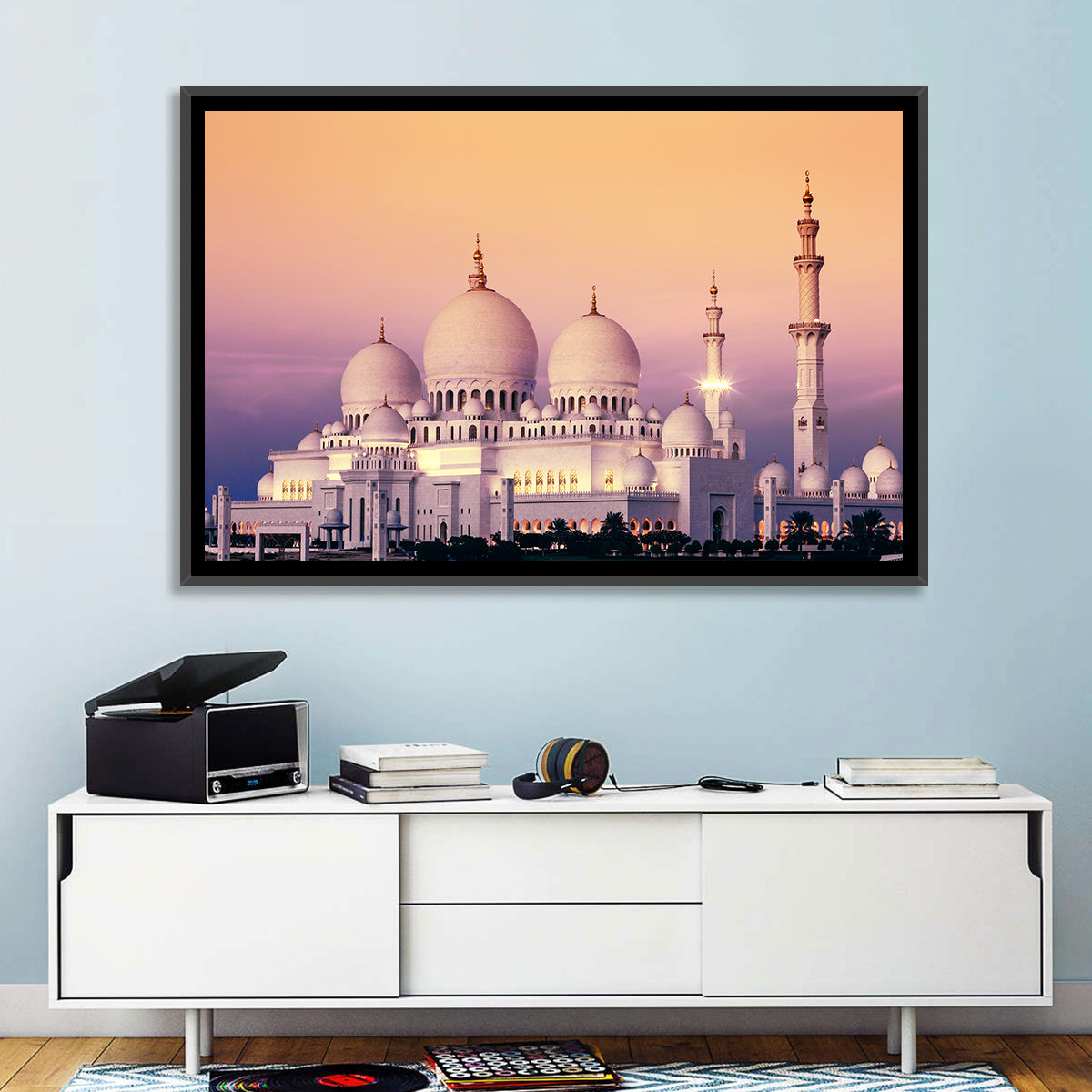 Sheikh Zayed Grand Mosque at Dusk Wall Art in a room, landscape