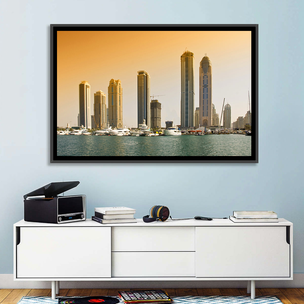 Dubai Marina Sunset Skyline with Yachts Wall Art