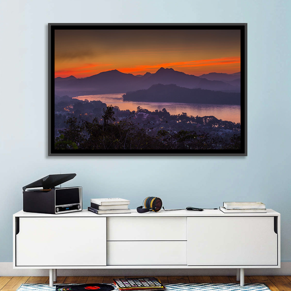 Luang Prabang Sunset Over Mekong Wall Art in a room, landscape