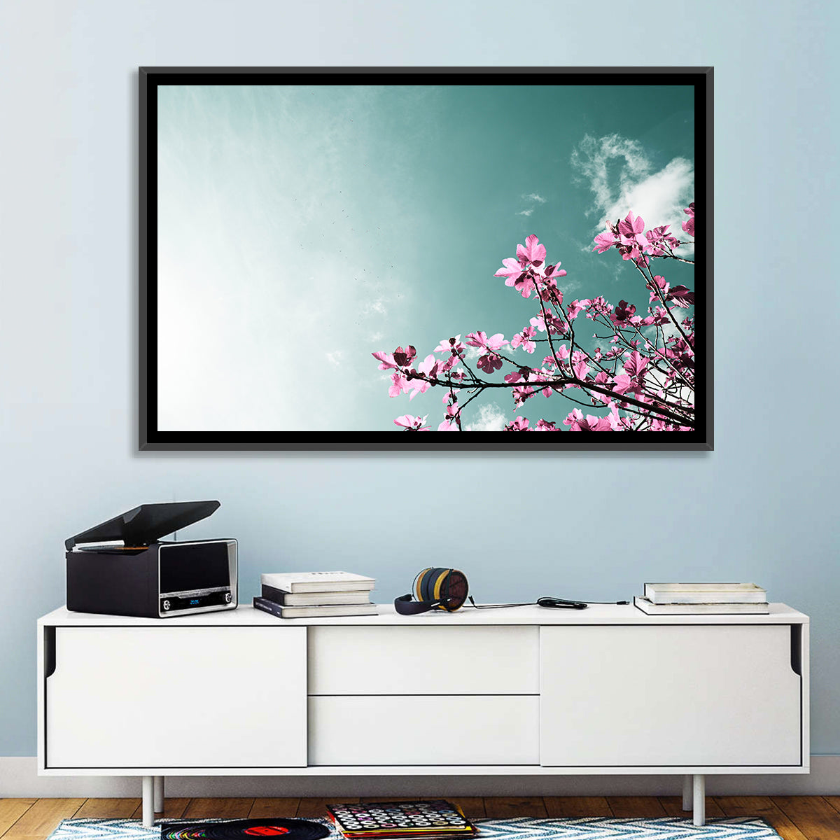 Pink Fig Tree Branches Wall Art in a room, landscape