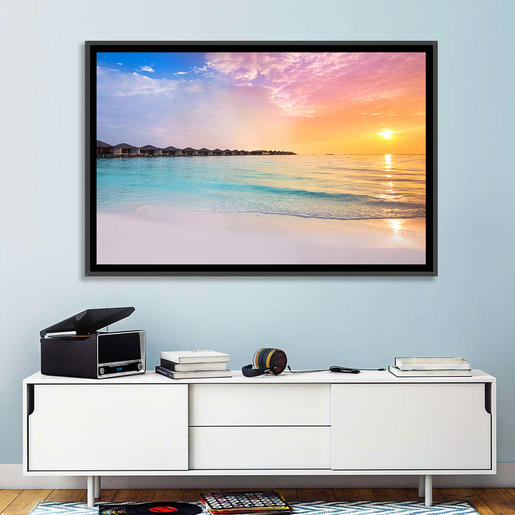 Overwater Bungalows at Sunset Wall Art