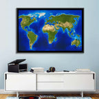 Satellite-style Blue World Map Wall Art