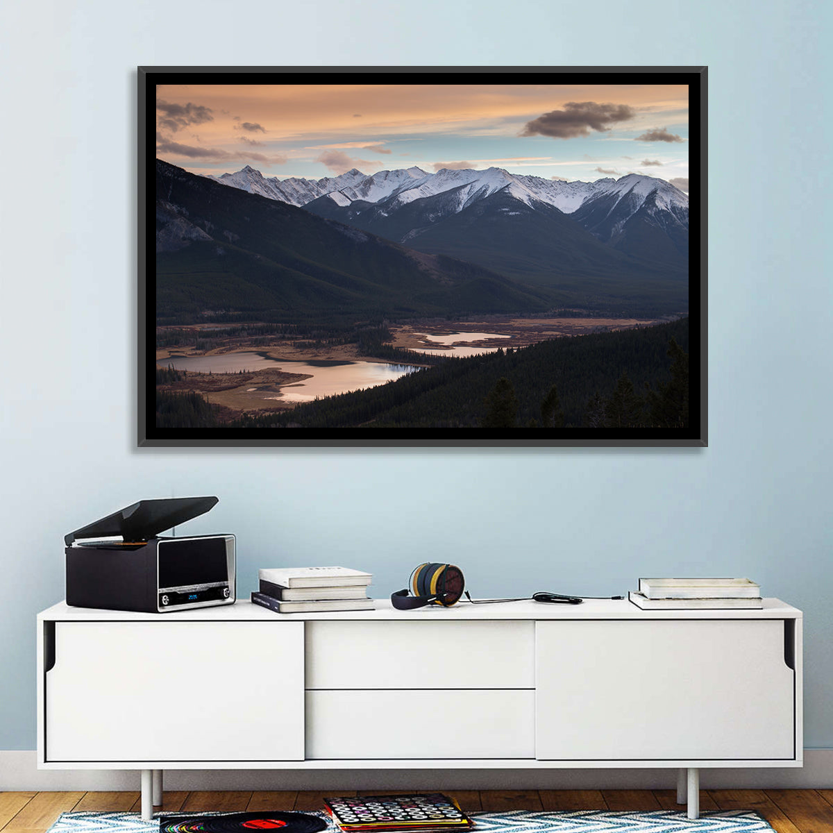 Banff Mountain Lake at Dusk Wall Art in a room, landscape