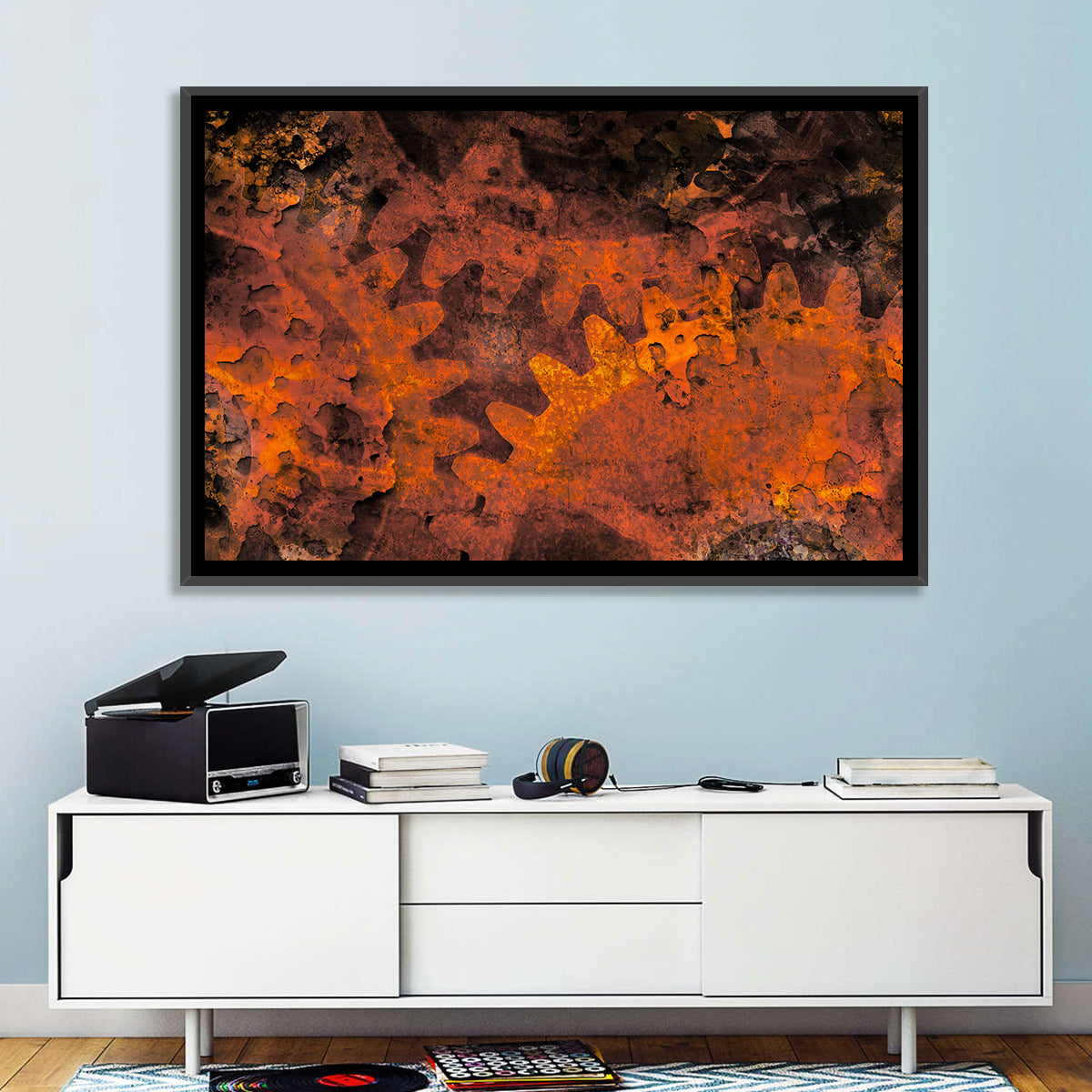 Weathered Gears Study Wall Art in a room, landscape