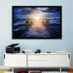 Sunlit Wooden Jetty at Dusk Wall Art