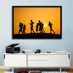 Six Runners Silhouette at Golden Sunset Wall Art