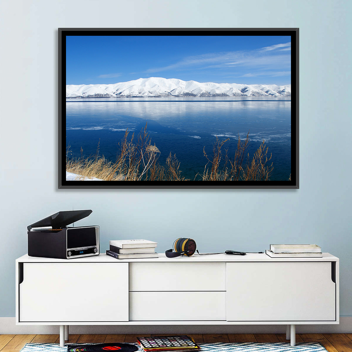 Winter at Lake Sevan Wall Art in a room, landscape
