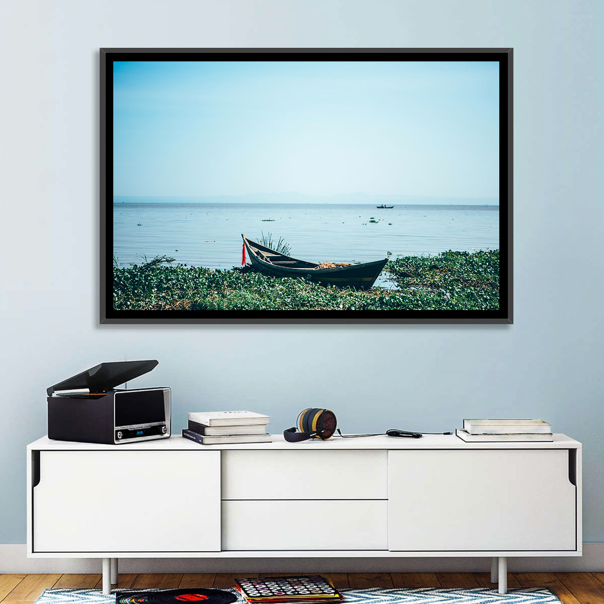Red Ribbon Boat on Lake Victoria Wall Art in a room, landscape