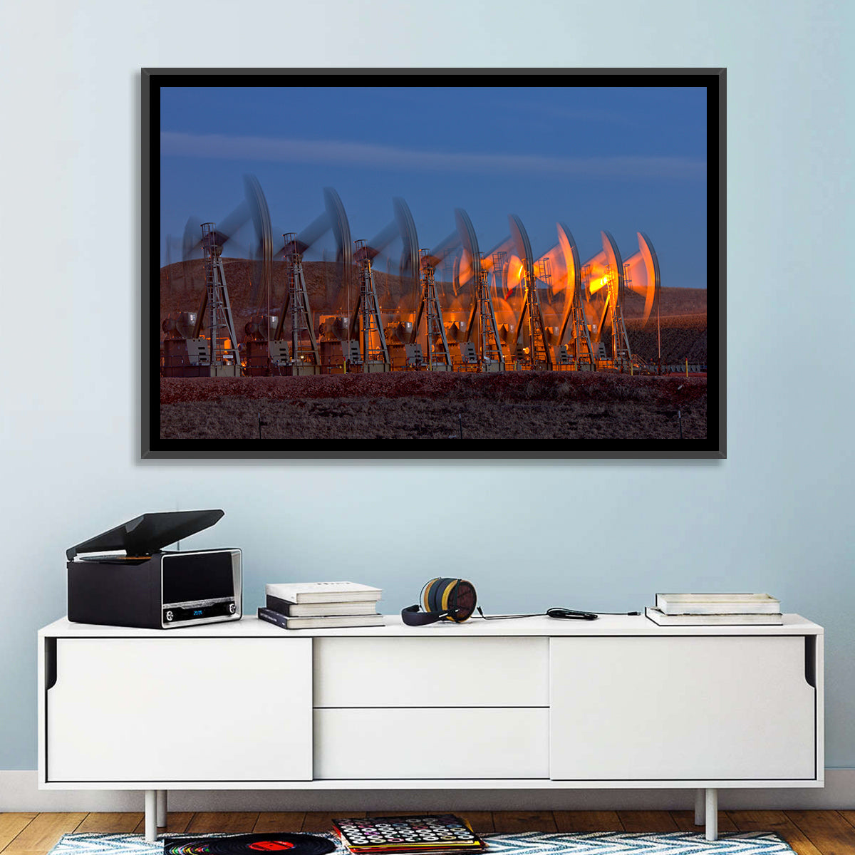 Oil Pump Jacks at Dusk Wall Art in a room, landscape