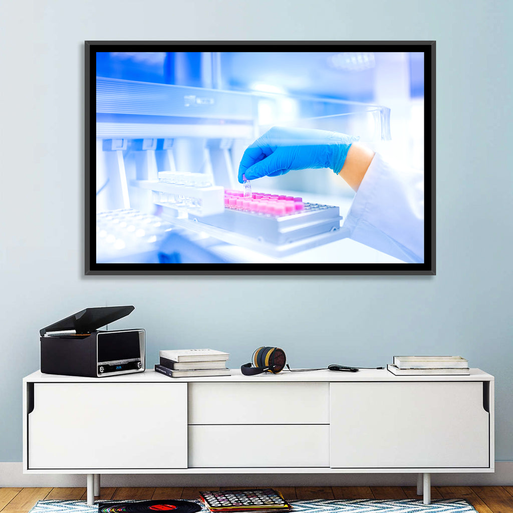 Gloved Hand with Vial and Pink-capped Tubes Wall Art