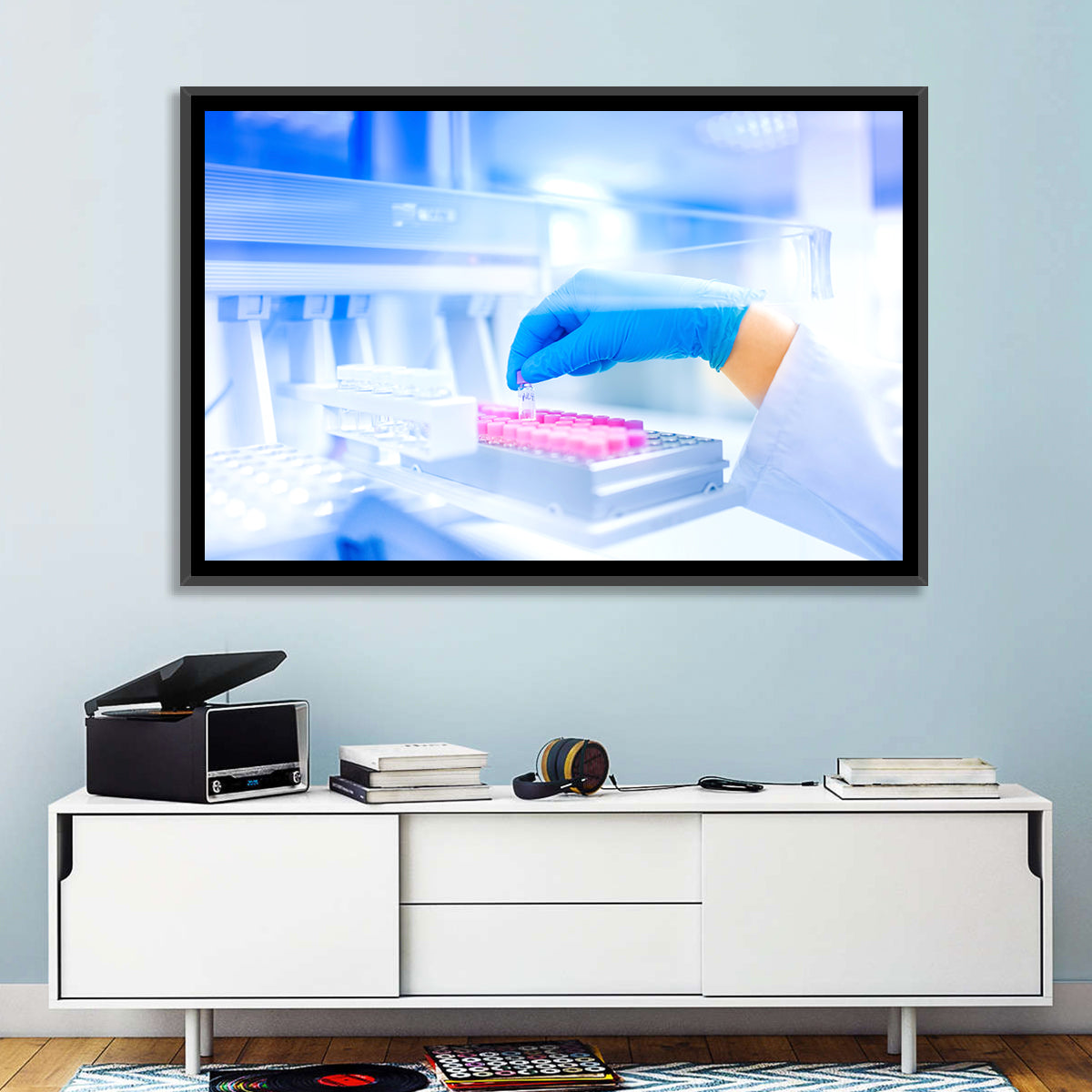 Gloved Hand with Vial and Pink-capped Tubes Wall Art