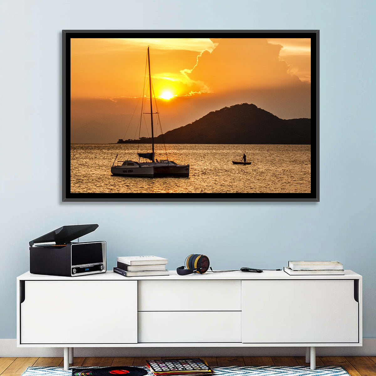 Mama Afrika Sunset, Lake Malawi Wall Art in a room, landscape