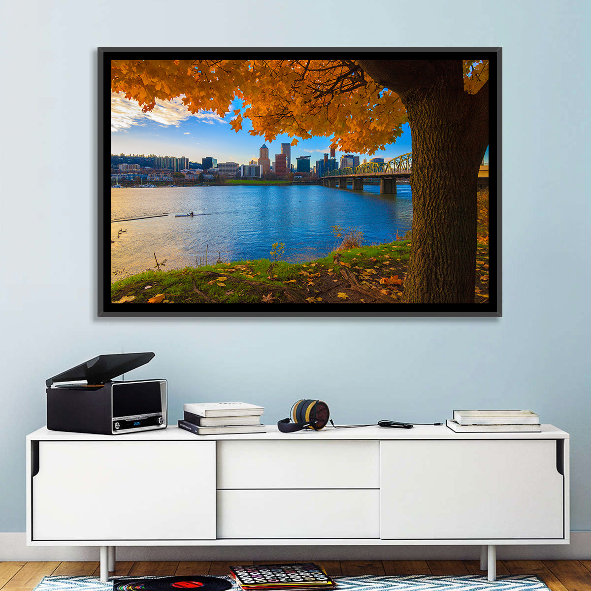 Willamette River at Golden Hour Wall Art in a room, landscape