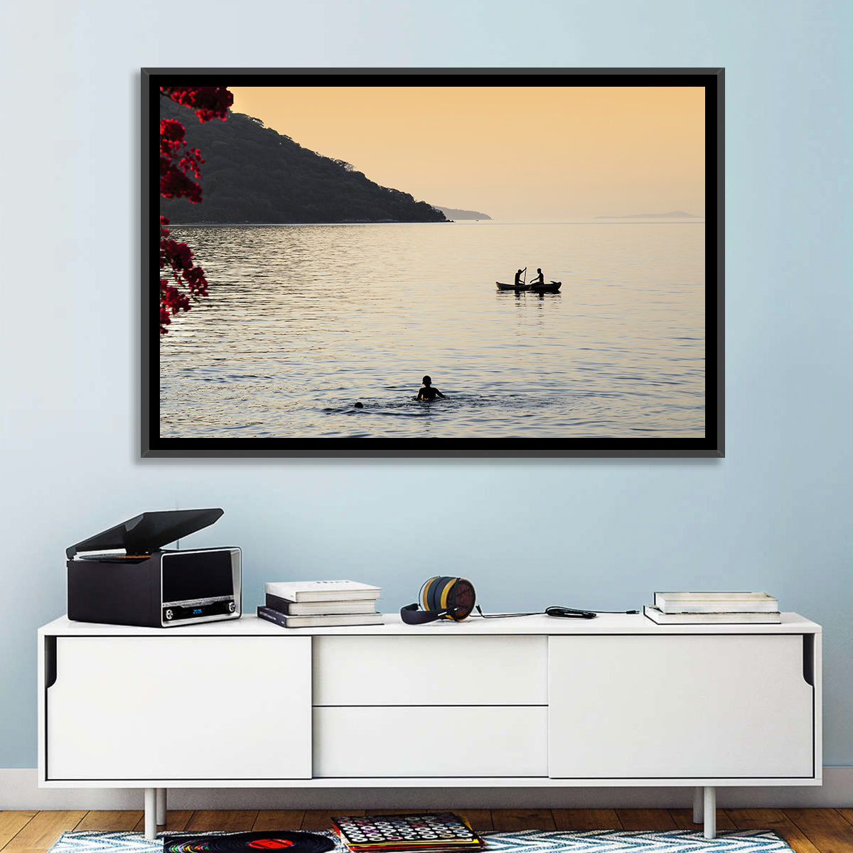 Lake Malawi Golden Hour Wall Art in a room, landscape