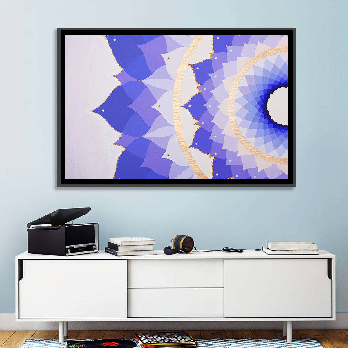 Sahasrara Chakra Lotus Mandala Wall Art in a room, landscape