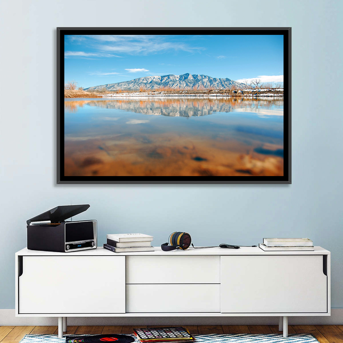 Rio Grande at Sandia Mountains Wall Art in a room, landscape