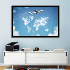 Jet Over Cloud World Map Wall Art
