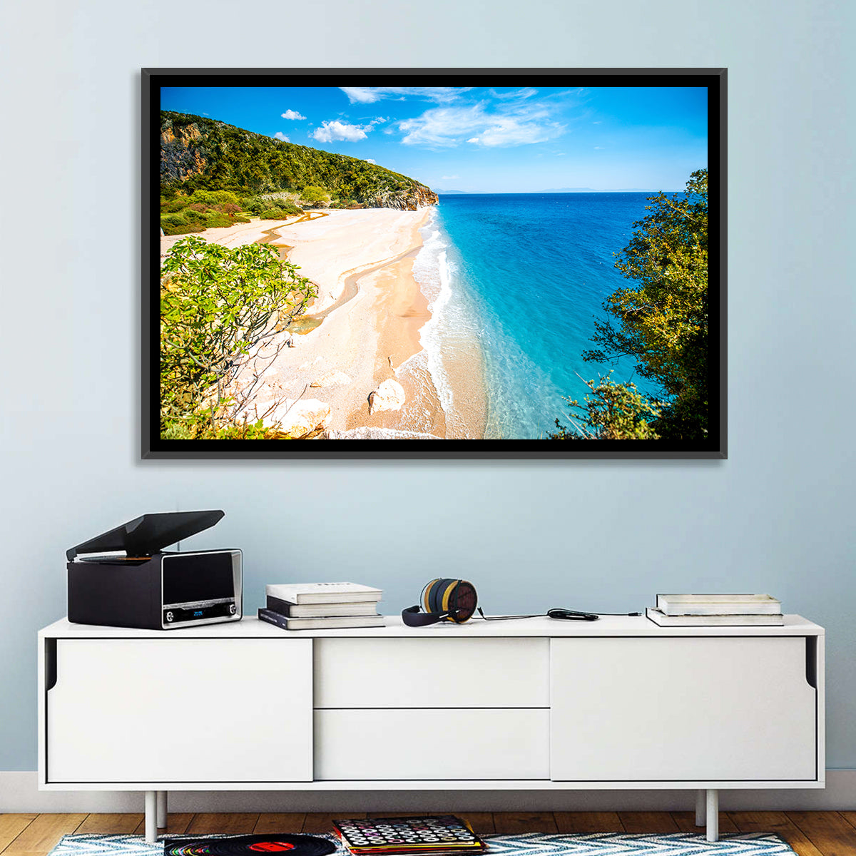 Mylopotamos Turquoise Beach Wall Art in a room, landscape