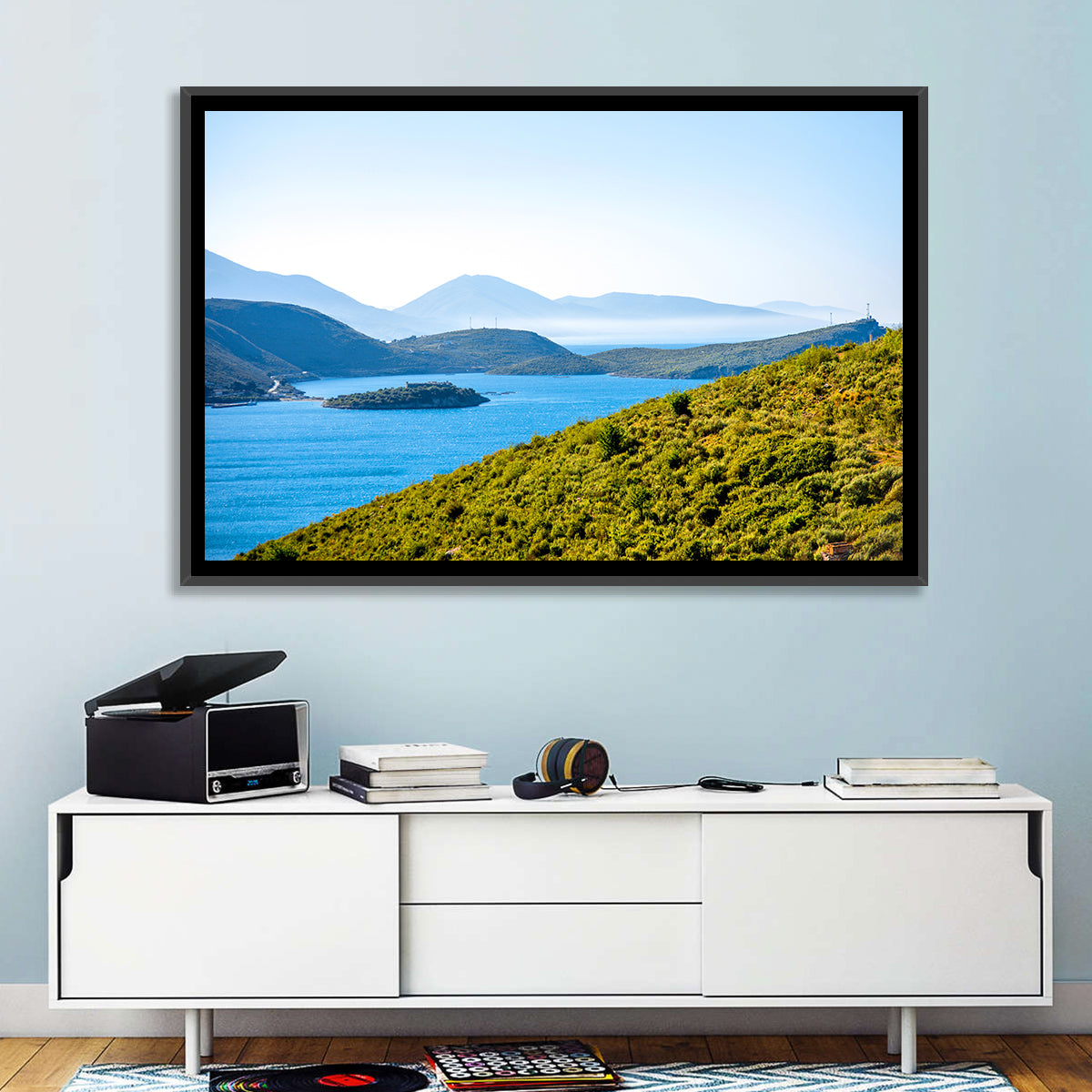 Porto Palermo Bay with Ali Pasha Castle Wall Art in a room, landscape