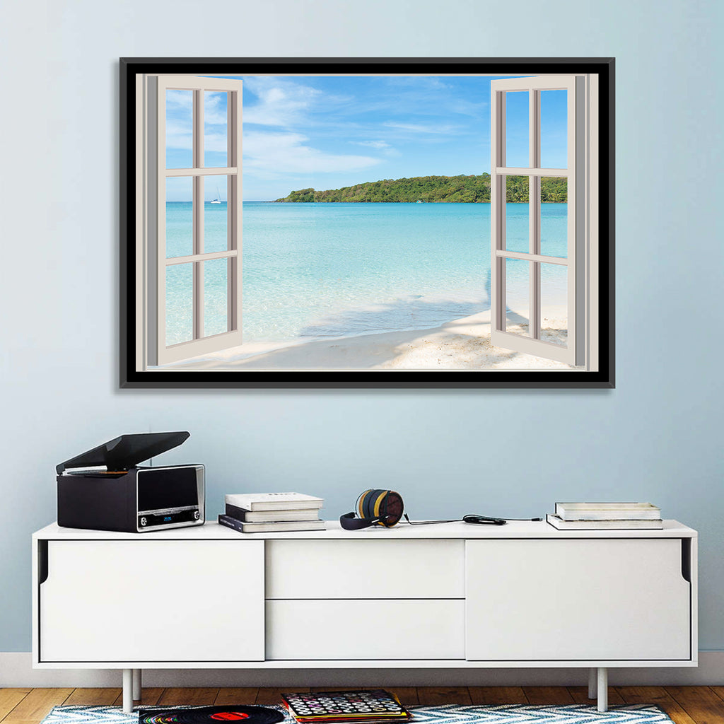 Turquoise Beach View Through Window Wall Art