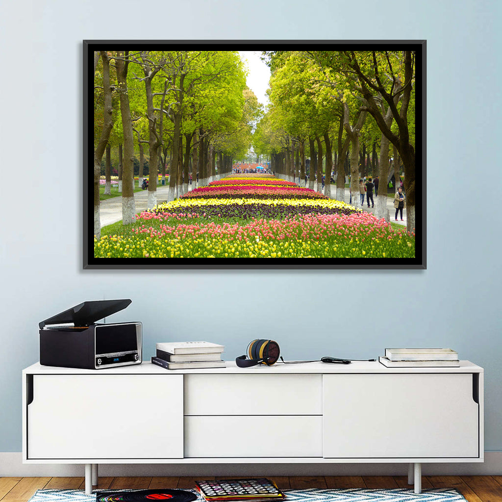 Tree-lined Tulip Garden Path Wall Art