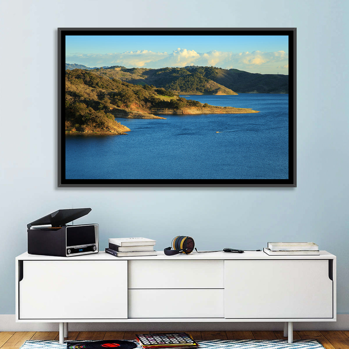 Lake Casitas Golden Hour Wall Art in a room, landscape