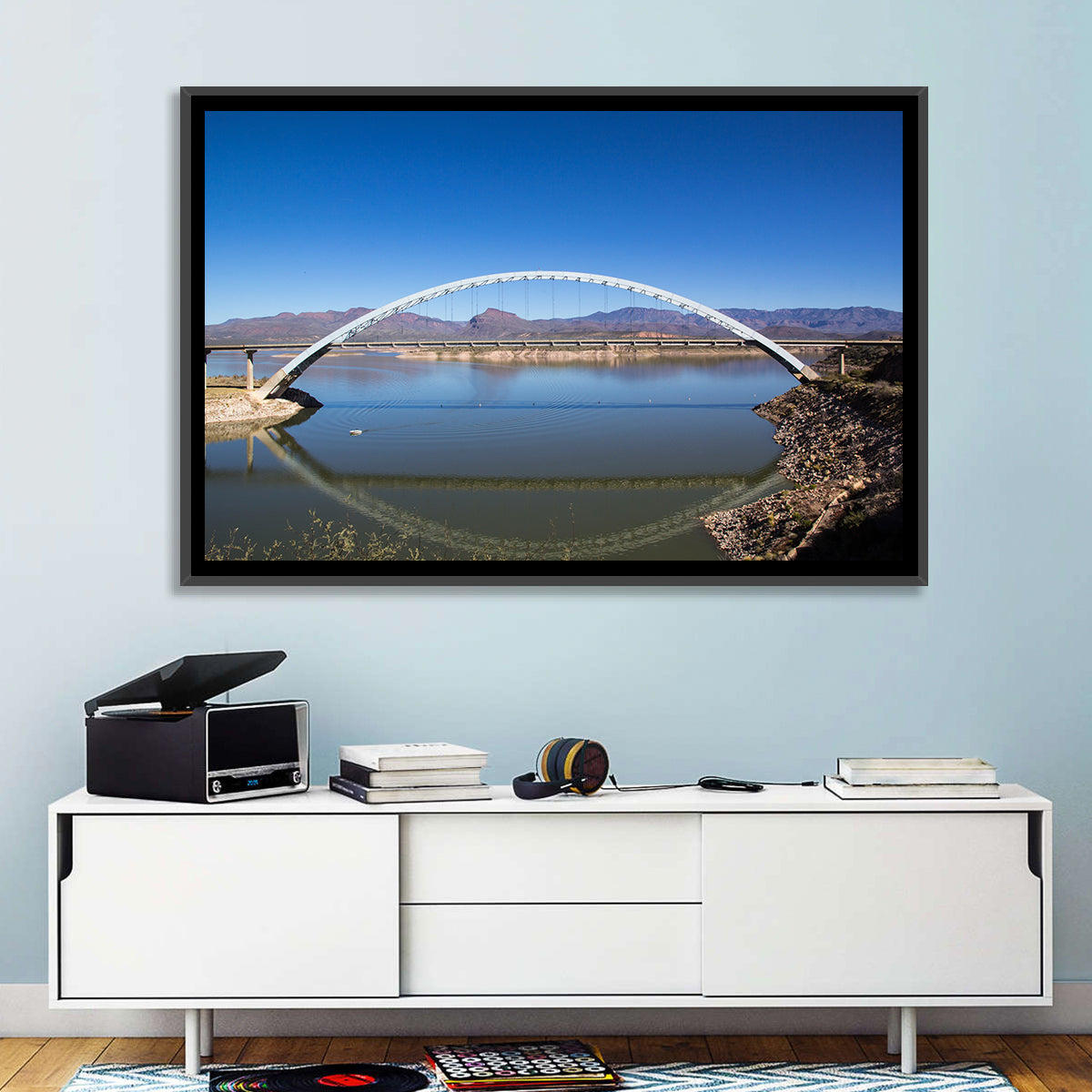 Roosevelt Lake Arch Bridge Wall Art in a room, landscape