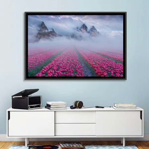 Foggy Tulips Field Wall Art