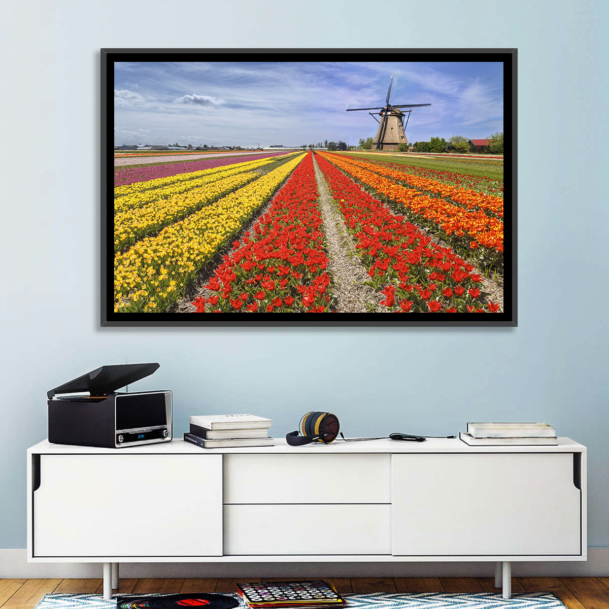 Spring Tulip Fields with Dutch Windmill Wall Art