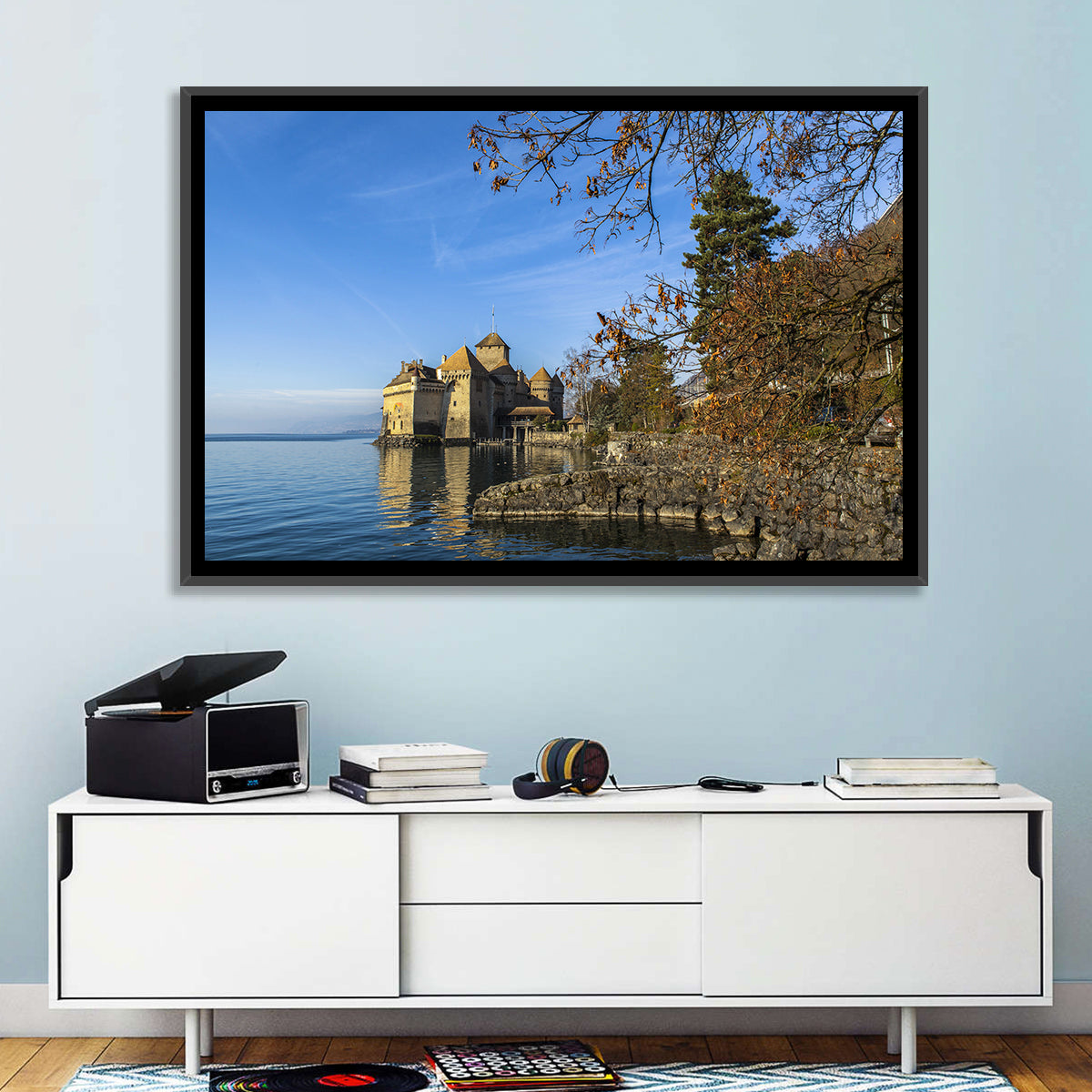 Chillon Castle on Lake Geneva Wall Art in a room, landscape