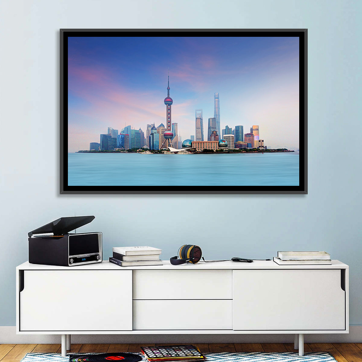 Shanghai Lujiazui Skyline Wall Art in a room, landscape
