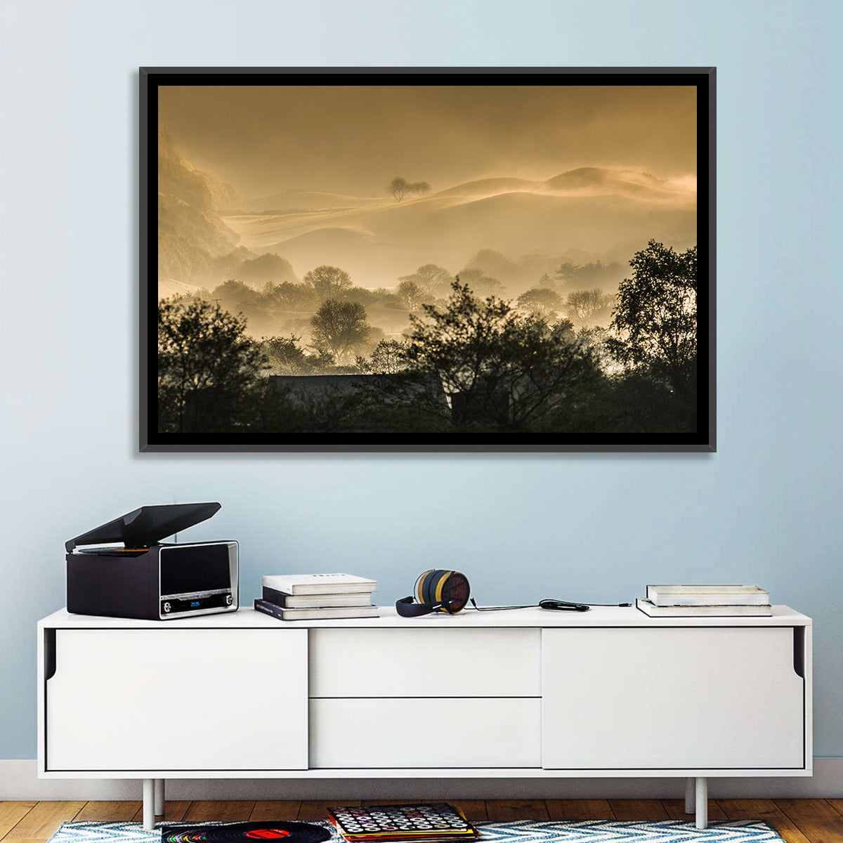 Bronze Morning Mist Over Hills Wall Art