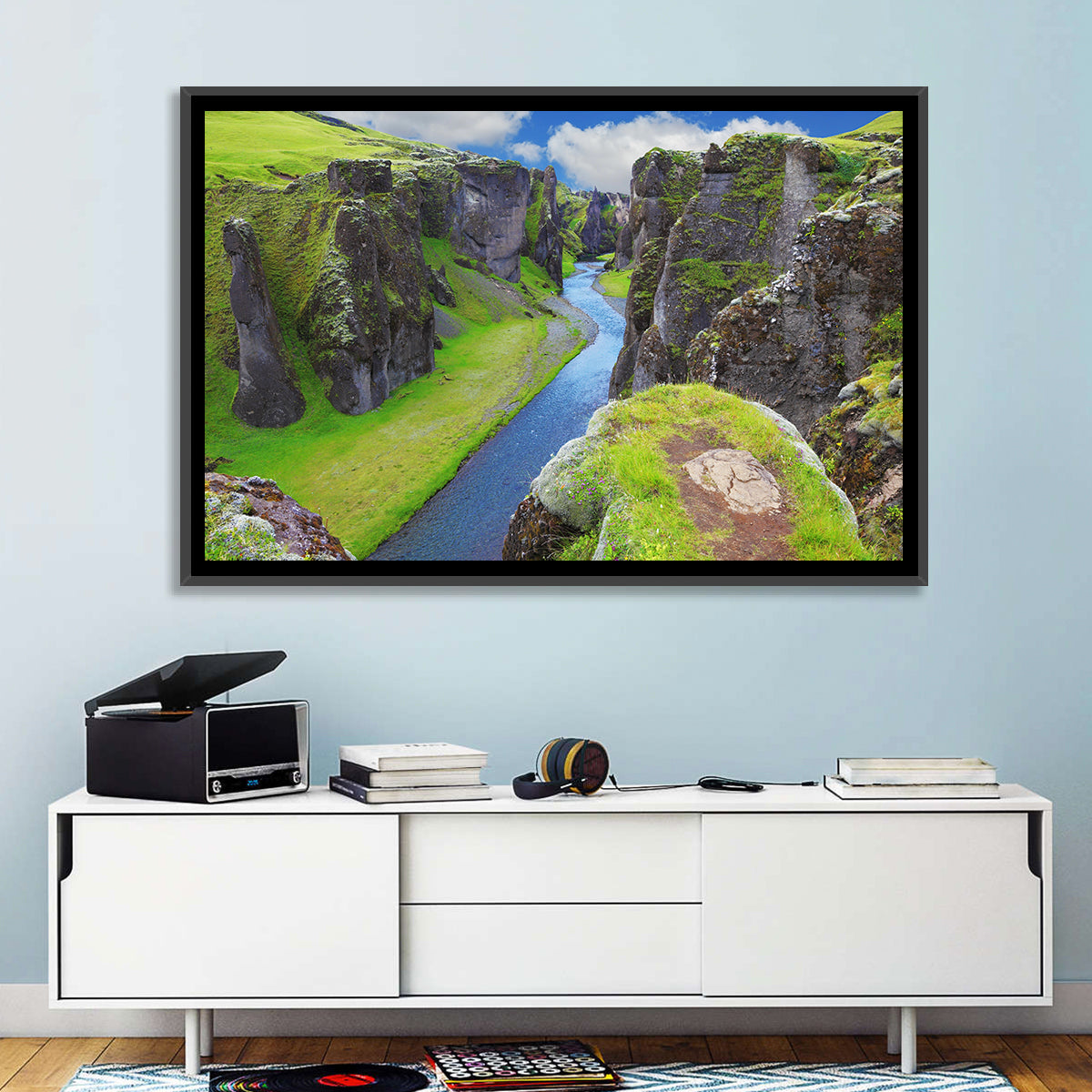 Neverland Cliffs, Fjaðrárgljúfur Canyon Wall Art in a room, landscape