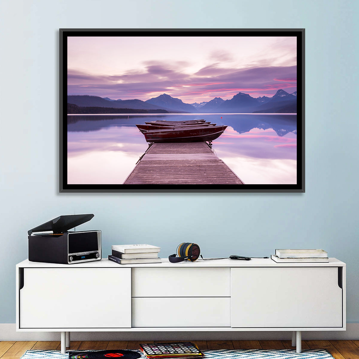 Lake Mcdonald Sunset Dock Wall Art in a room, landscape