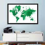 Green Watercolor World Map Wall Art
