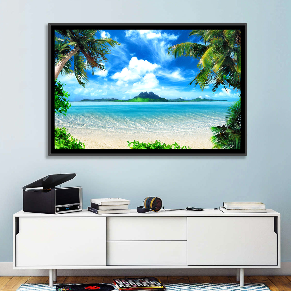 Palm-framed Tropical Island Beach Wall Art