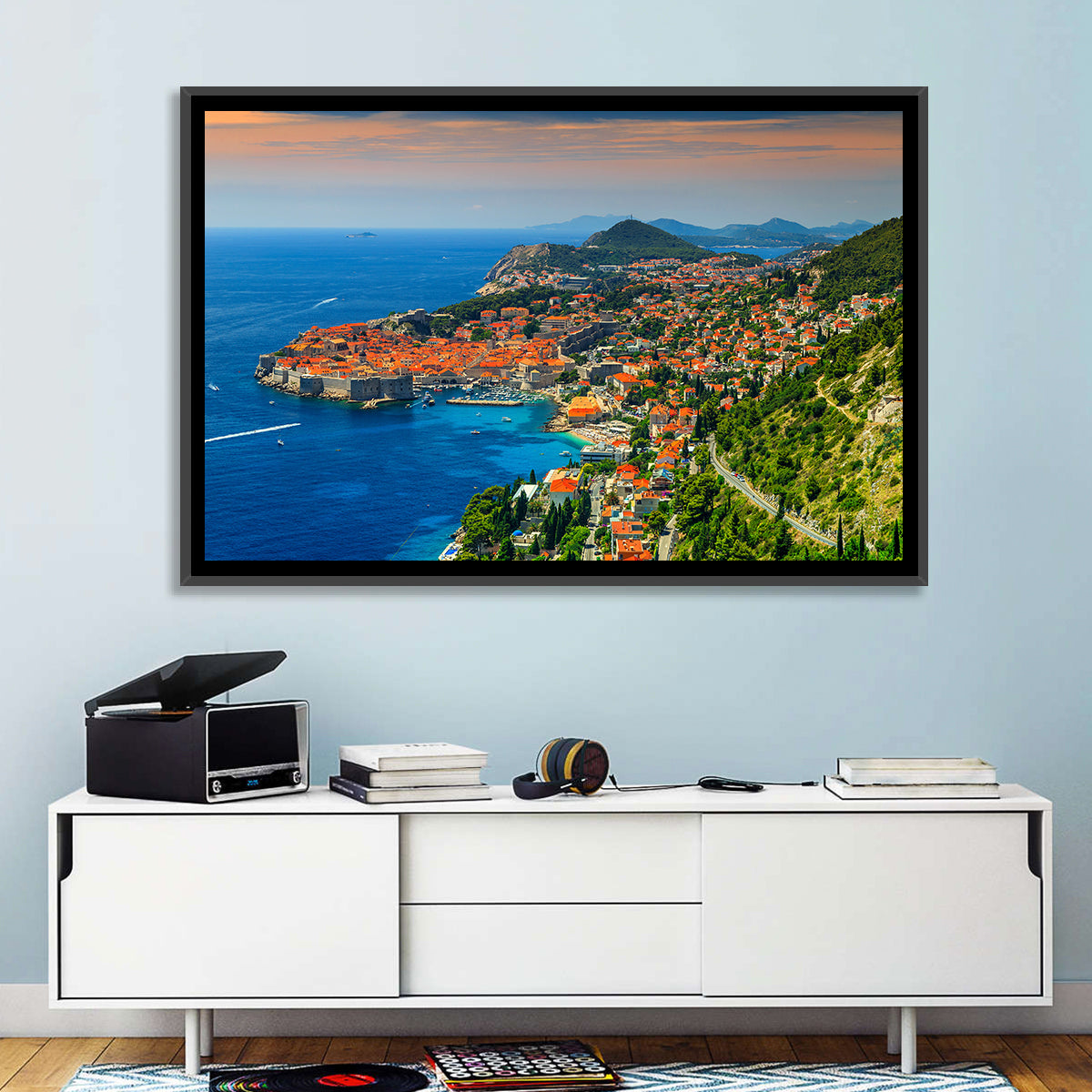 Dubrovnik Old Town Sunset Wall Art in a room, landscape
