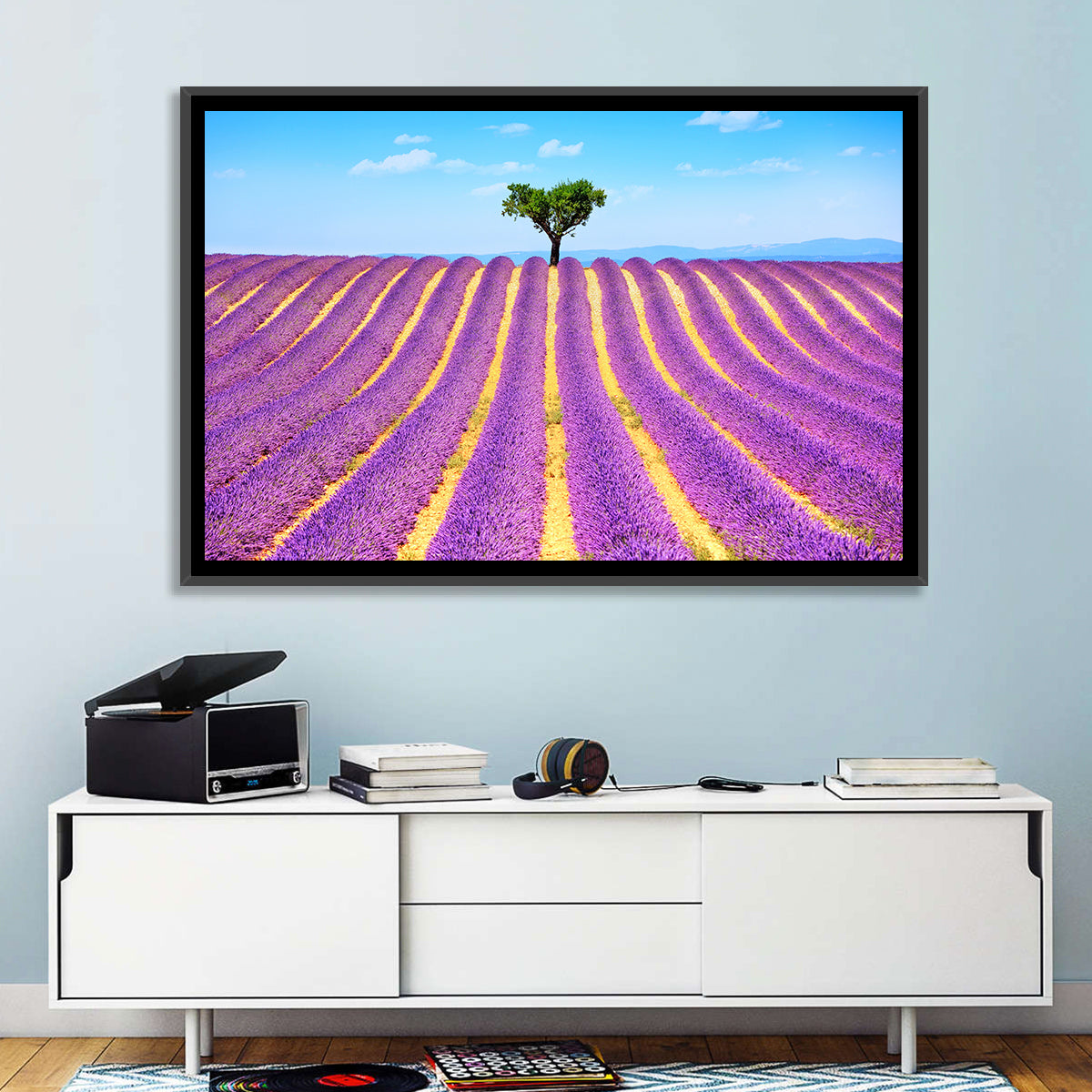 Lavender Field Wall Art in a room, landscape