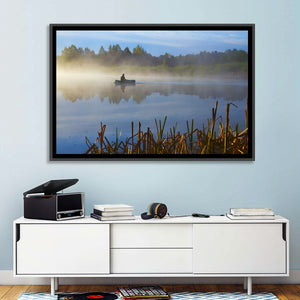 Fisherman in Hazy Lake Wall Art