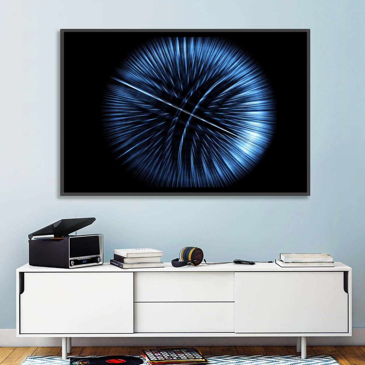 Glowing Blue Textured Sphere Wall Art