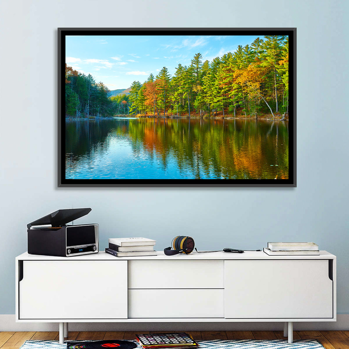 White Mountain Forest Reflections Wall Art in a room, landscape