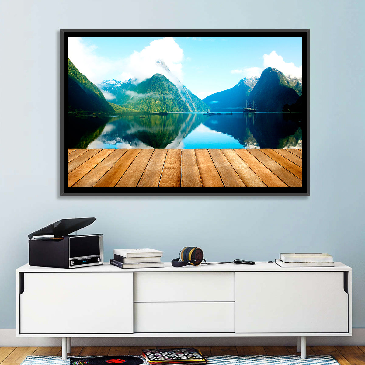 Mitre Peak at Milford Sound Wall Art in a room, landscape